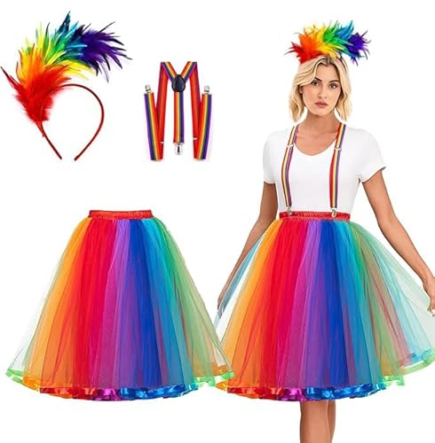 Regenbogen Tüllrock mit Riemen, Damen Elastischer Bund Tüllrock mit Bunt Feder Stirnband, Tütü Damen für Karneval, Halloween, Fasching, Mottoparty Regenbogen Tüllrock mit Riemen, Damen Elastischer Bund Tüllrock mit Bunt Feder Stirnband, Tütü Damen für Karneval, Halloween, Fasching, Mottoparty von mzoLife