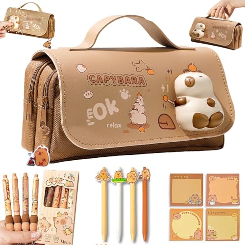 mzvoo Pencil Case,federmäppchen schreibwaren Set,Set with Erasable Ballpoint Pen & Squeeze Toy, for Girls and Boys, Stationery Gift Set for Children, Brown-1 Set von mzvoo