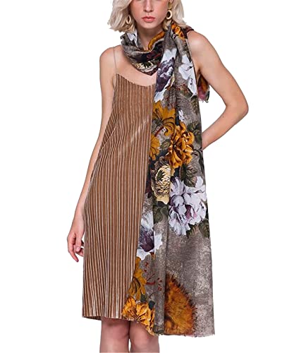 n Damen Halstücher Baumwolle und Leinen Frauen Floral Schal Stola Blumenmuster Halstuch Tuch mit Fransen, 180 * 90cm (Khaki, 180x90cm) von n\c