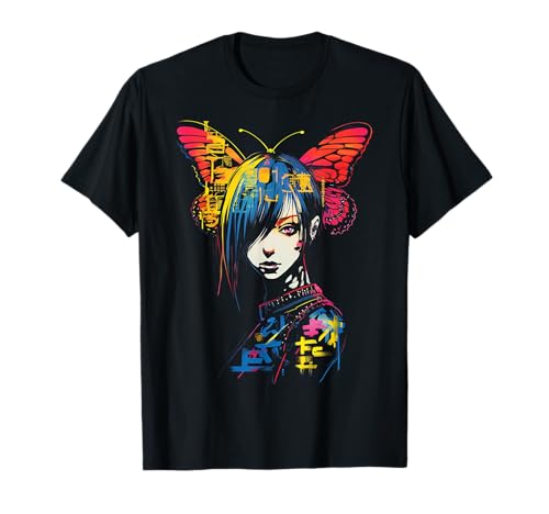 Anime Schmetterling Bunte Text Grafik Frauen Anime T-Shirt von @n!mY