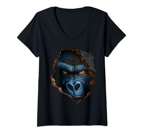 Damen Gorilla Gesicht Wand Tier Druck Kunst Tierliebhaber Gorilla T-Shirt mit V-Ausschnitt von @n!mal