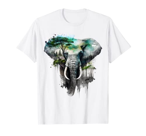 Elefant Baum Wald Tier Druck Kunst Tierliebhaber Elefant T-Shirt von @n!mal