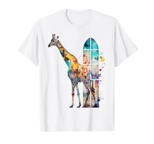 Giraffe Fenster Bunt Tier Druck Kunst Polygon Giraffe T-Shirt von @n!mal