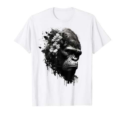 Gorilla Blumen Affe Tiere Druck Kunst Gorilla T-Shirt von @n!mal