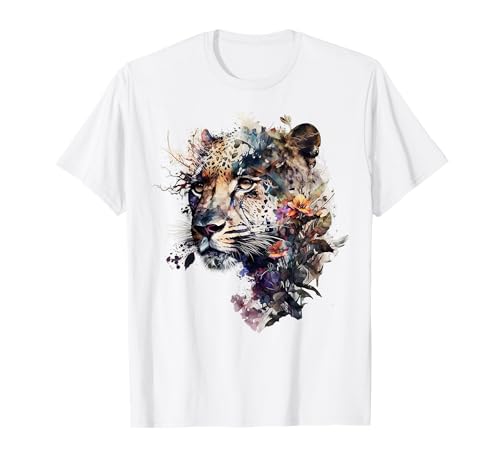Leopard Blumen Kunst Tiere Druck Leopard Motiv T-Shirt von @n!mal