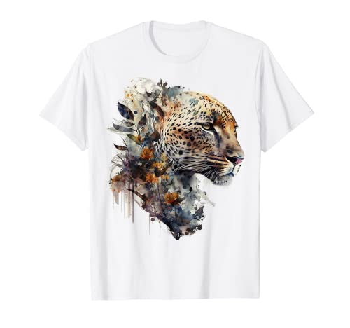 Leopard Blumen Kunst Tiere Druck Motiv Leopard T-Shirt von @n!mal