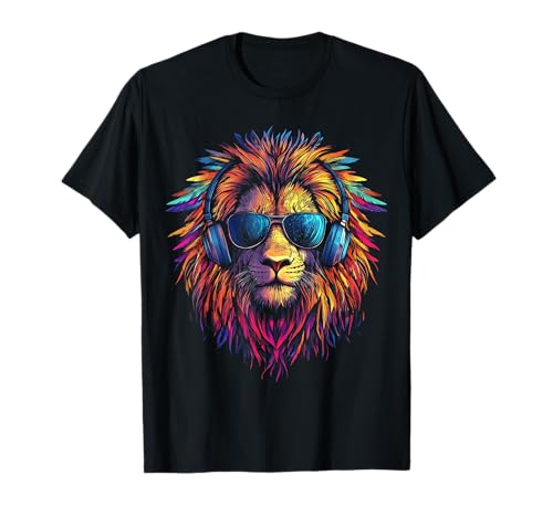 Löwengesicht Druck Tierliebhaber Motiv Musik Kopfhörer Kunst Löwe T-Shirt Löwengesicht Druck Tierliebhaber Motiv Musik Kopfhörer Kunst Löwe T-Shirt von @n!mal