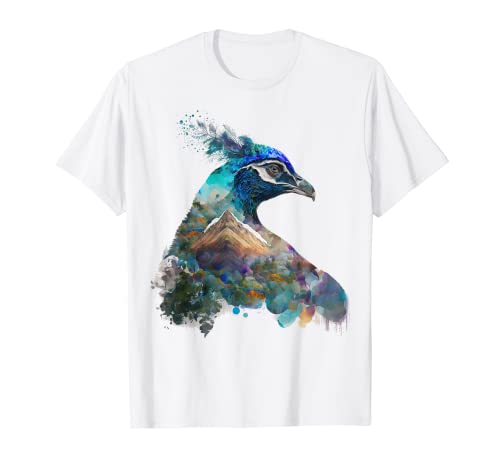Pfau Berge Natur Tier Druck Kunst Tierliebhaber Pfau T-Shirt von @n!mal