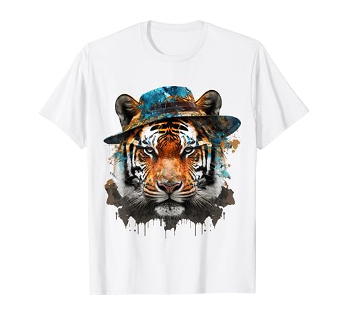 Tiger Hut Tier Druck Kunst Tierliebhaber Tiger T-Shirt von @n!mal