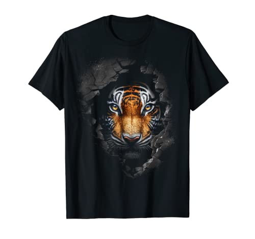 Tiger Wand Tier Druck Kunst Tierliebhaber Tiger T-Shirt von @n!mal