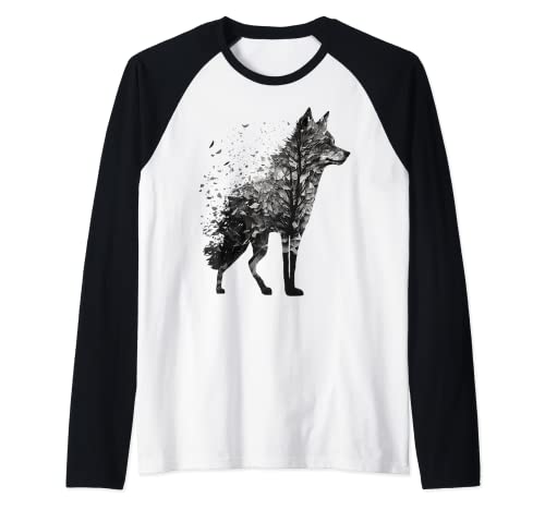 Wolf Baum Zerfall Zeichnung Tier Druck Kunst Wolf Raglan von @n!mal