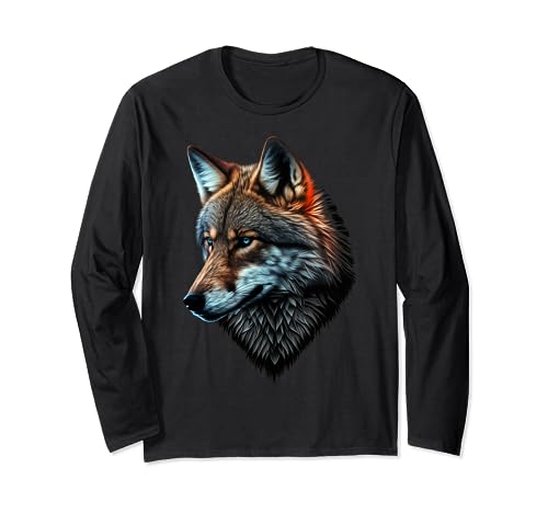 Wolf Portrait Blaue Augen Tier Druck Kunst Wolf Langarmshirt von @n!mal