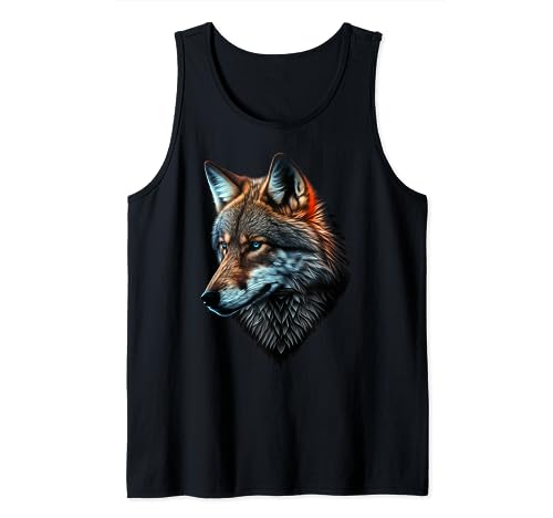 Wolf Portrait Blaue Augen Tier Druck Kunst Wolf Tank Top von @n!mal