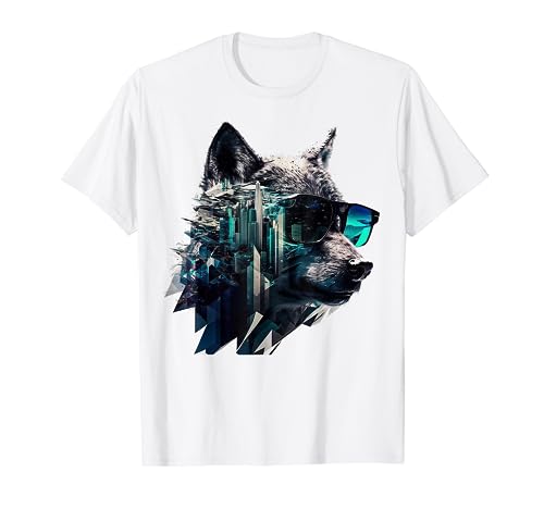 Wolf Tier Druck Kunst Sonnenbrille Wolf T-Shirt von @n!mal