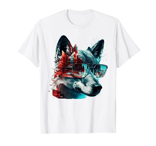 Wolf Tier Druck Kunst Sonnenbrille Wolf T-Shirt von @n!mal