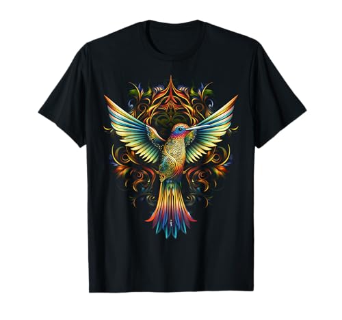 @n!mal Abstraktes Tier Kolibri T-Shirt Schwarz Unisex Kinder Klassisch Kurzarm Crew-Neck Kolibri-Grafik EU S von @n!mal