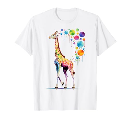 @n!mal Giraffe Geometrische abstrakte Kunst Bunte Grafik Giraffe T-Shirt Multicolored Kurzarm Unisex Kinder und Erwachsene Tierliebhaber von @n!mal