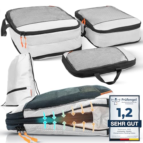 Compression Packing Cubes Set für mehr Platz im Koffer & Backpack - Packwürfel Packing Cubes Compression als Rucksack Organizer - Travel Packtaschen Reise - Camping Zubehör & Wander Ausrüstung von LOONARA Travel