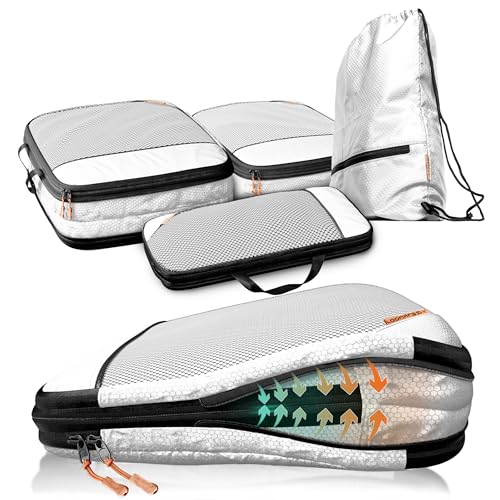Compression Packing Cubes Set für mehr Platz im Koffer & Backpack - Packwürfel Packing Cubes Compression als Rucksack Organizer - Travel Packtaschen Reise - Camping Zubehör & Wander Ausrüstung von LOONARA Travel