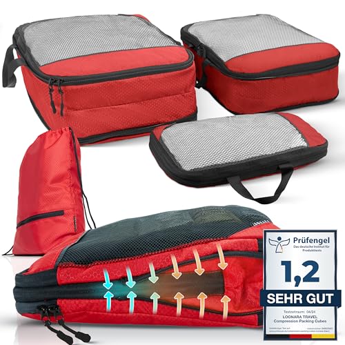 Compression Packing Cubes Set für mehr Platz im Koffer & Backpack - Packwürfel Packing Cubes Compression als Rucksack Organizer - Travel Packtaschen Reise - Camping Zubehör & Wander Ausrüstung von LOONARA Travel