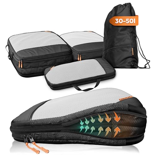 Compression Packing Cubes Set für mehr Platz im Koffer & Backpack - Packwürfel Packing Cubes Compression als Rucksack Organizer - Travel Packtaschen Reise - Camping Zubehör & Wander Ausrüstung von LOONARA Travel