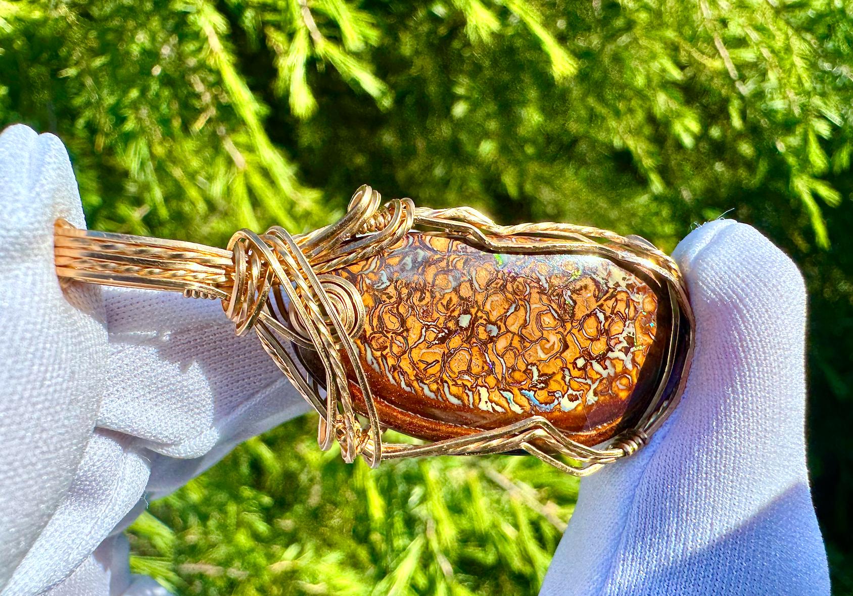 48Ct Highquality Boulder Opal, 14 Karat Unikat Gold Anhänger Mit Boulder Opal von nAturaIArT