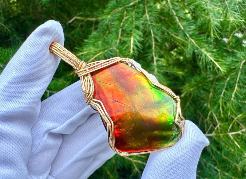 75Ct Ammolit, 14 Karat Unikat Gold Anhänger Mit Highquality Ammolit | Opalisierter Ammonit von nAturaIArT