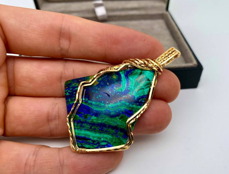 Azurit/Malachit, 14 Karat Unikat Gold Anhänger Mit 71Ct Highquality Azurit Malachit Edelstein von nAturaIArT