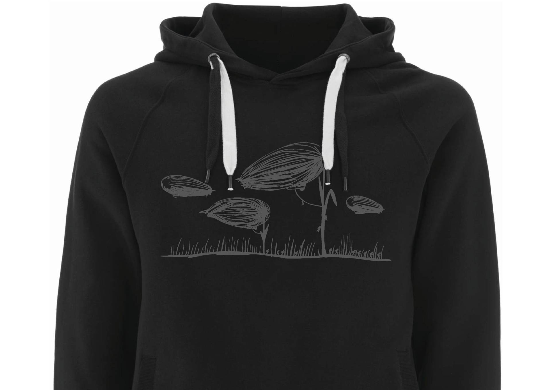 Flauschiger Hoodie Für Männer Bio Hoody Zeppelin Schwarzer Pullover Mit Motiv in Grau Herren Kapuzenpullover Biobaumwolle, Fair Produziert von naaknaak