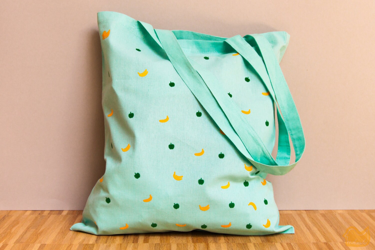 Fruchtige Strandtasche in Mint Mit Flauschig Gelben Bananen Und Grünen Äpfeln Super Fürs Shopping - Einkaufstasche Jutebeutel von naaknaak