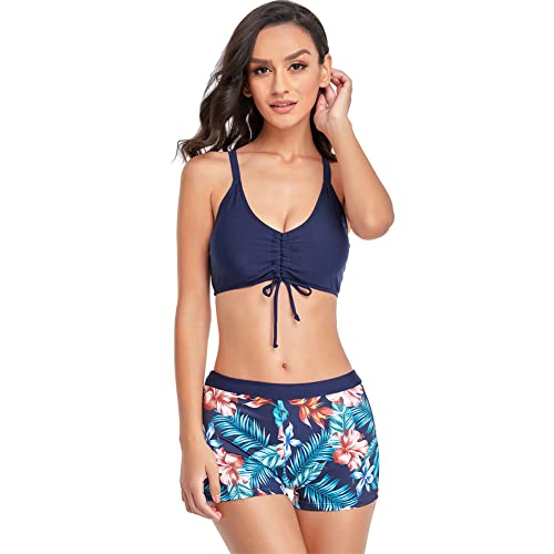 2 Pcs Tankini Badeanzüge für Damen Tanktop zum Schwimmen Badeanzüge mit Shorts und BH Sportliche Bademode (S, X8) von nadamuSun