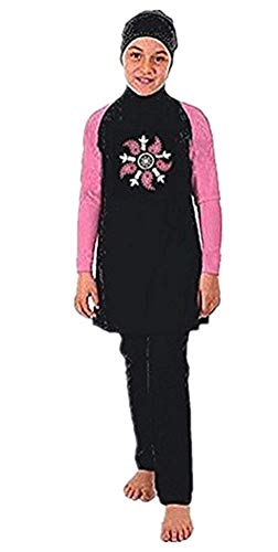 Muslimische Bademode Kinder Top-Qualität Modest Badeanzug für islamische Junge Mädchen (Kinder 3XL (Ref. Alter 11-12), Blackpink) von nadamuSun