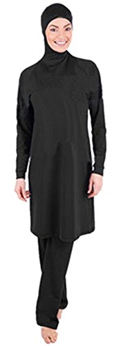 Muslimischen Damen Badeanzug Muslim Islamischen Full Cover Bescheidene Badebekleidung Modest Muslim Swimwear Beachwear Burkini (Asien L ~ EU-Größe 38-40, Black) von nadamuSun