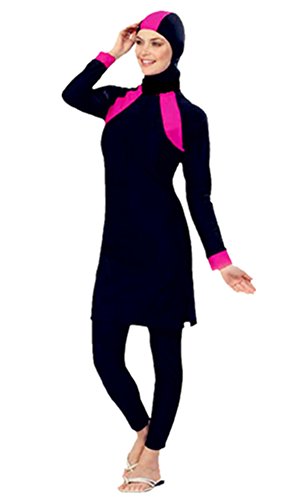 Muslimischen Damen Badeanzug Muslim Islamischen Full Cover Bescheidene Badebekleidung Modest Muslim Swimwear Beachwear Burkini (Asien S ~ EU-Größe 34-36, BlackRose) von nadamuSun