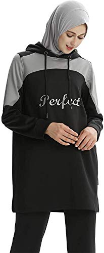 nadamuSun Muslim Trainingsanzug Islamischer Trainingsanzug Muslimah Sweatshirt Outdoor Sportanzug Jumper Hoodie Sportswear (Black, L) von nadamuSun