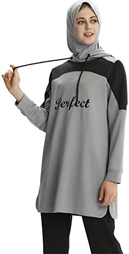 nadamuSun Muslim Trainingsanzug Islamischer Trainingsanzug Muslimah Sweatshirt Outdoor Sportanzug Jumper Hoodie Sportswear (Grey, L) von nadamuSun