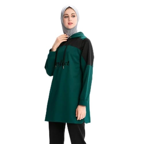 nadamuSun Muslim Trainingsanzug Set Jumper Hoodie Sportswear Islamischer Trainingsanzug Muslimah Sweatshirt Outdoor Color Sportanzug (Green, M) von nadamuSun