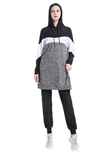 nadamuSun Muslim Trainingsanzug Set Jumper Hoodie Sportswear Islamischer Trainingsanzug Muslimah Sweatshirt Outdoor Color Sportanzug (Grey, XL) von nadamuSun