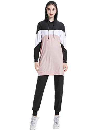 nadamuSun Muslim Trainingsanzug Set Jumper Hoodie Sportswear Islamischer Trainingsanzug Muslimah Sweatshirt Outdoor Color Sportanzug (Pink, M) von nadamuSun