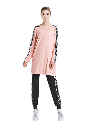 nadamuSun Muslim Trainingsanzug Set Jumper Hoodie Sportswear Islamischer Trainingsanzug Muslimah Sweatshirt Outdoor Color Sportanzug (Pink, XL) von nadamuSun