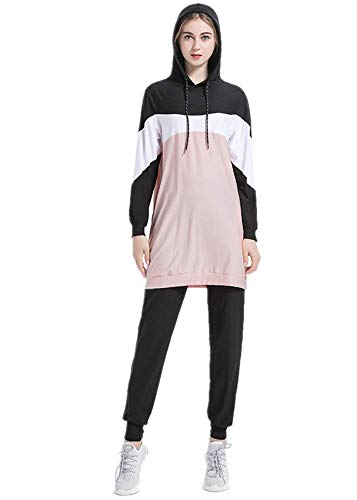 nadamuSun Muslim Trainingsanzug Set Jumper Hoodie Sportswear Islamischer Trainingsanzug Muslimah Sweatshirt Outdoor Color Sportanzug (Pink, XXL) von nadamuSun