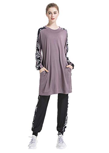 nadamuSun Muslim Trainingsanzug Set Jumper Hoodie Sportswear Islamischer Trainingsanzug Muslimah Sweatshirt Outdoor Color Sportanzug (Purple, M) von nadamuSun