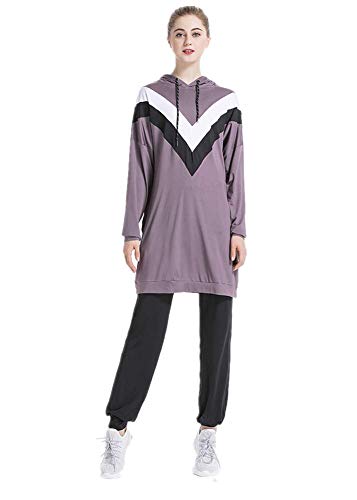 nadamuSun Muslim Trainingsanzug Set Jumper Hoodie Sportswear Islamischer Trainingsanzug Muslimah Sweatshirt Outdoor Color Sportanzug (Purple, XL) von nadamuSun