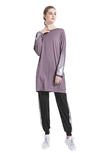nadamuSun Muslim Trainingsanzug Set Jumper Hoodie Sportswear Islamischer Trainingsanzug Muslimah Sweatshirt Outdoor Color Sportanzug (Purple, XL) von nadamuSun