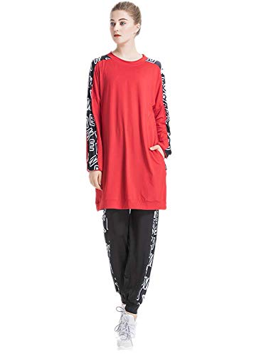 nadamuSun Muslim Trainingsanzug Set Jumper Hoodie Sportswear Islamischer Trainingsanzug Muslimah Sweatshirt Outdoor Color Sportanzug (Red, 3XL) von nadamuSun