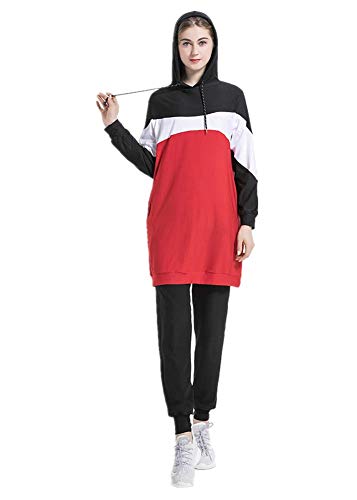 nadamuSun Muslim Trainingsanzug Set Jumper Hoodie Sportswear Islamischer Trainingsanzug Muslimah Sweatshirt Outdoor Color Sportanzug (Red, M) von nadamuSun