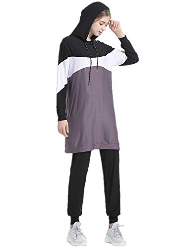 nadamuSun Muslimische Trainingsanzüge Pullover Hoodie Sportswear Set Islamischer Trainingsanzug Muslimah Sweatshirt Outdoor Sportanzug Gr. 46, violett von nadamuSun