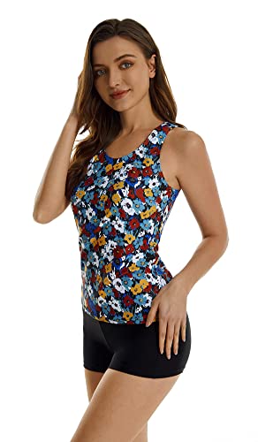 nadamuSun Tankini Badeanzüge für Damen und Mädchen Halter Badeanzüge Floral Print Bademode Halter Swim Tank Plus Size (4XL, X7) von nadamuSun