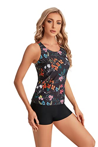 nadamuSun Tankini Badeanzüge für Damen und Mädchen Halter Badeanzüge Floral Print Bademode Halter Swim Tank Plus Size (L, X3) von nadamuSun