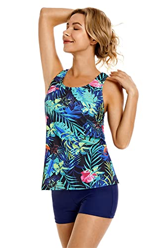 nadamuSun Tankini Badeanzüge für Damen und Mädchen Halter Badeanzüge Floral Print Bademode Halter Swim Tank Plus Size (L, X5) von nadamuSun